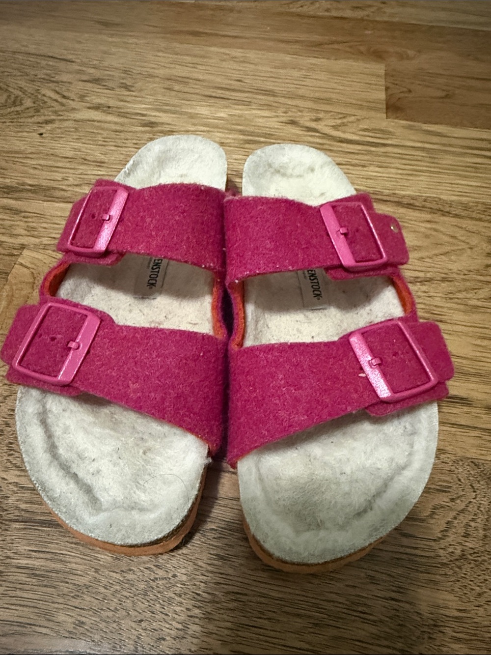 Birkenstock Arizona Shearling Suede Fuchsia/Orange 39/8W Fur Lined